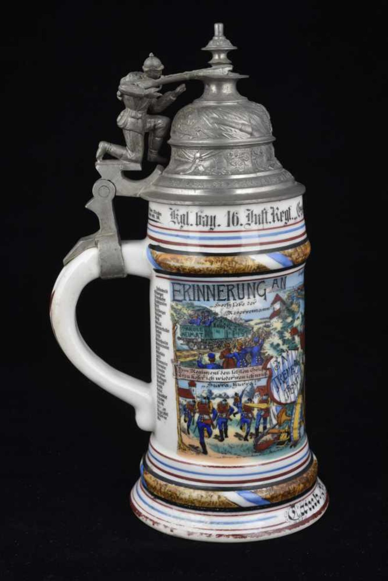 Chope de réserviste de l'Infanterie. Chope en porcelaine d'un demi-litre attribuée à : Kgl. Bay. - Bild 3 aus 4