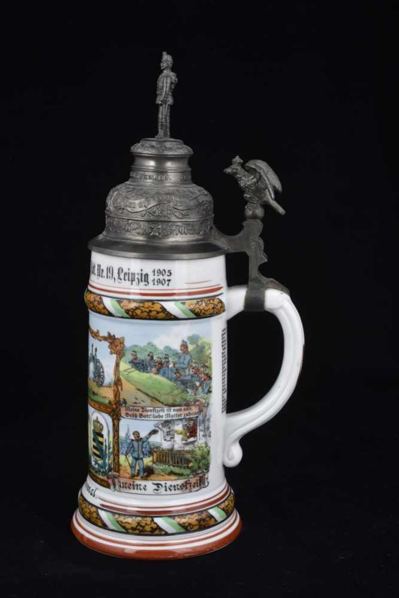 Chope de réserviste de Mitrailleur de Leipzig Chope en porcelaine d'un demi-litre attribuée à : 2 - Bild 2 aus 4