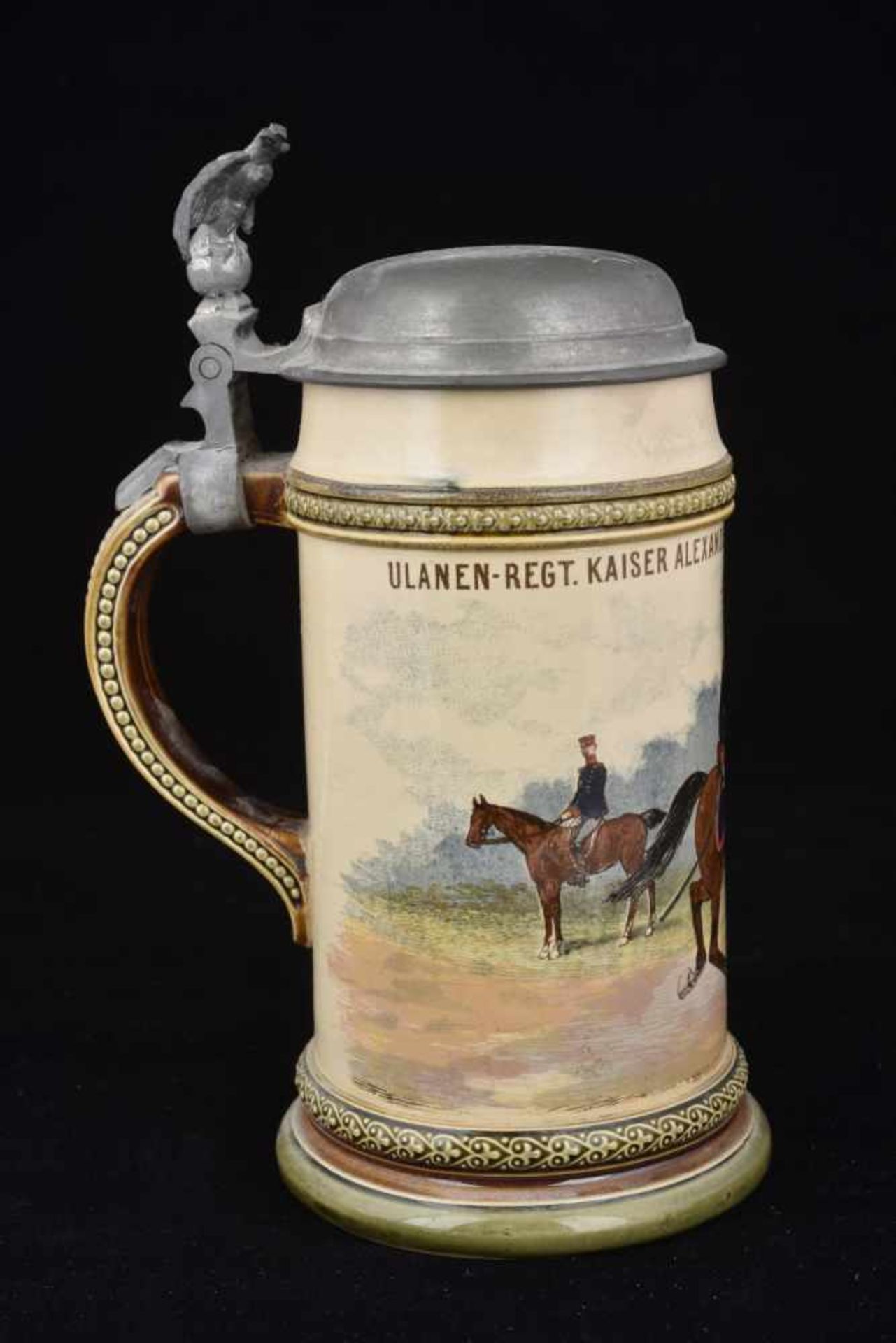 Chope de réserviste de Uhlan. Chope en grès Mettlach d'un demi-litre attribuée à : Ulanen-Regt. - Bild 2 aus 4