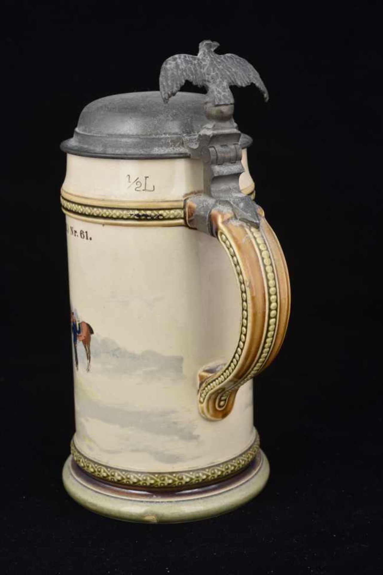 Chope de réserviste de l'Infanterie. Chope en grès d'un demi-litre attribuée à : INF-Regt. von Der - Bild 2 aus 4