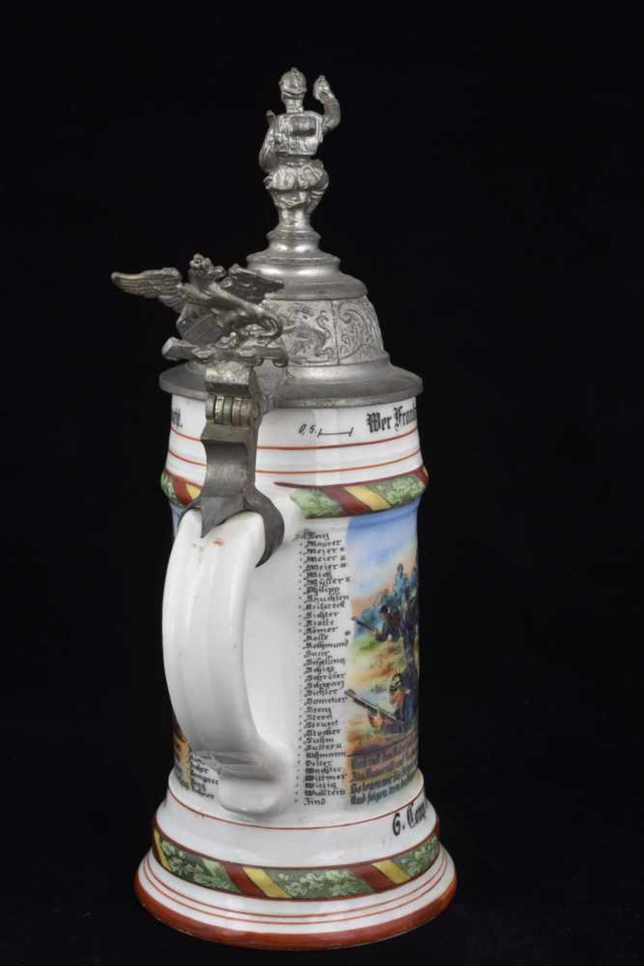 Chope de réserviste de l'Infanterie. Chope en porcelaine d'un demi-litre attribuée à un tambour - Bild 4 aus 4