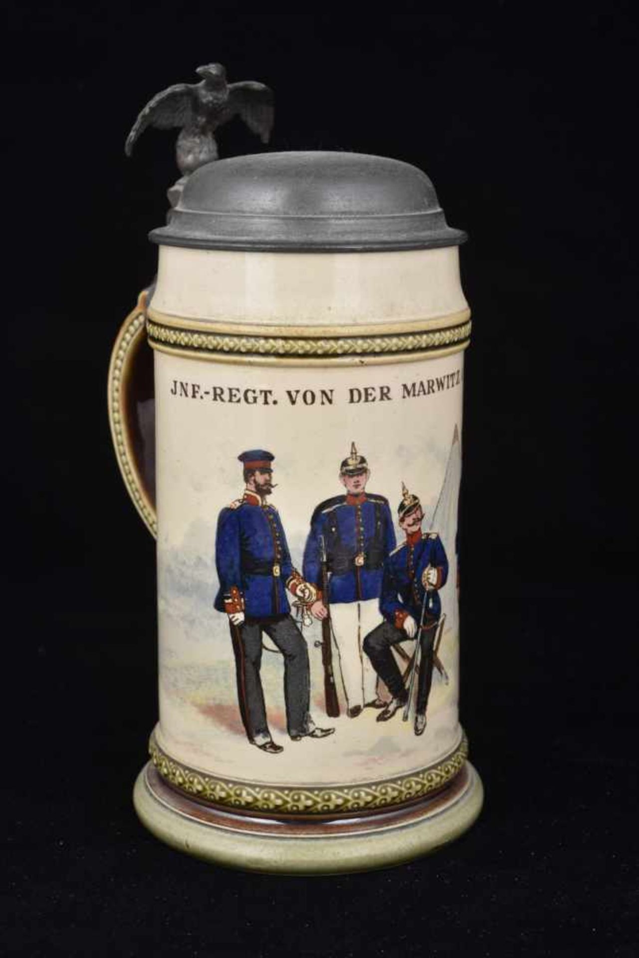 Chope de réserviste de l'Infanterie. Chope en grès d'un demi-litre attribuée à : INF-Regt. von Der - Bild 4 aus 4