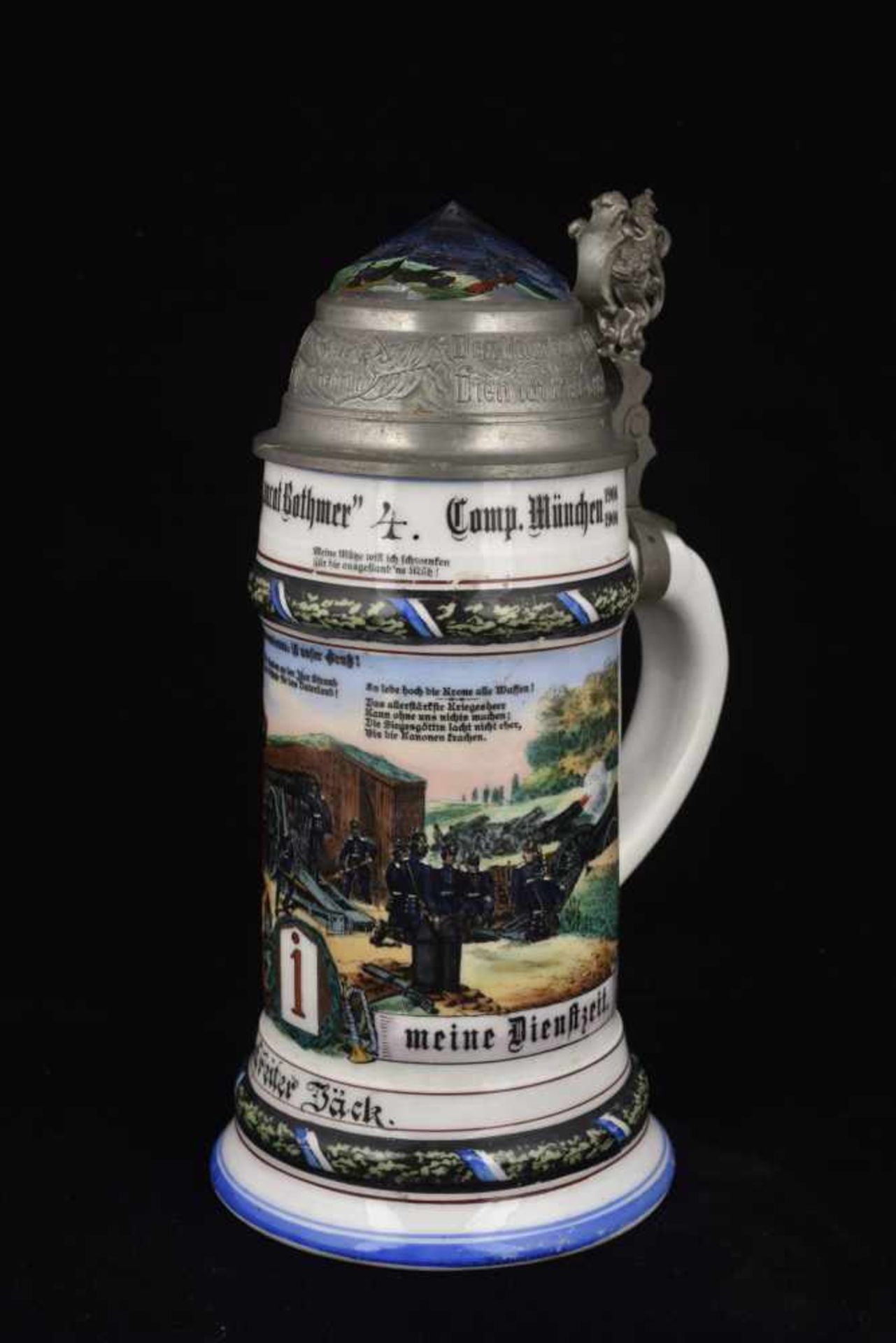 Chope de réserviste de l'Artillerie de Munich Chope en porcelaine d'un demi-litre attribuée à : K. - Image 2 of 4