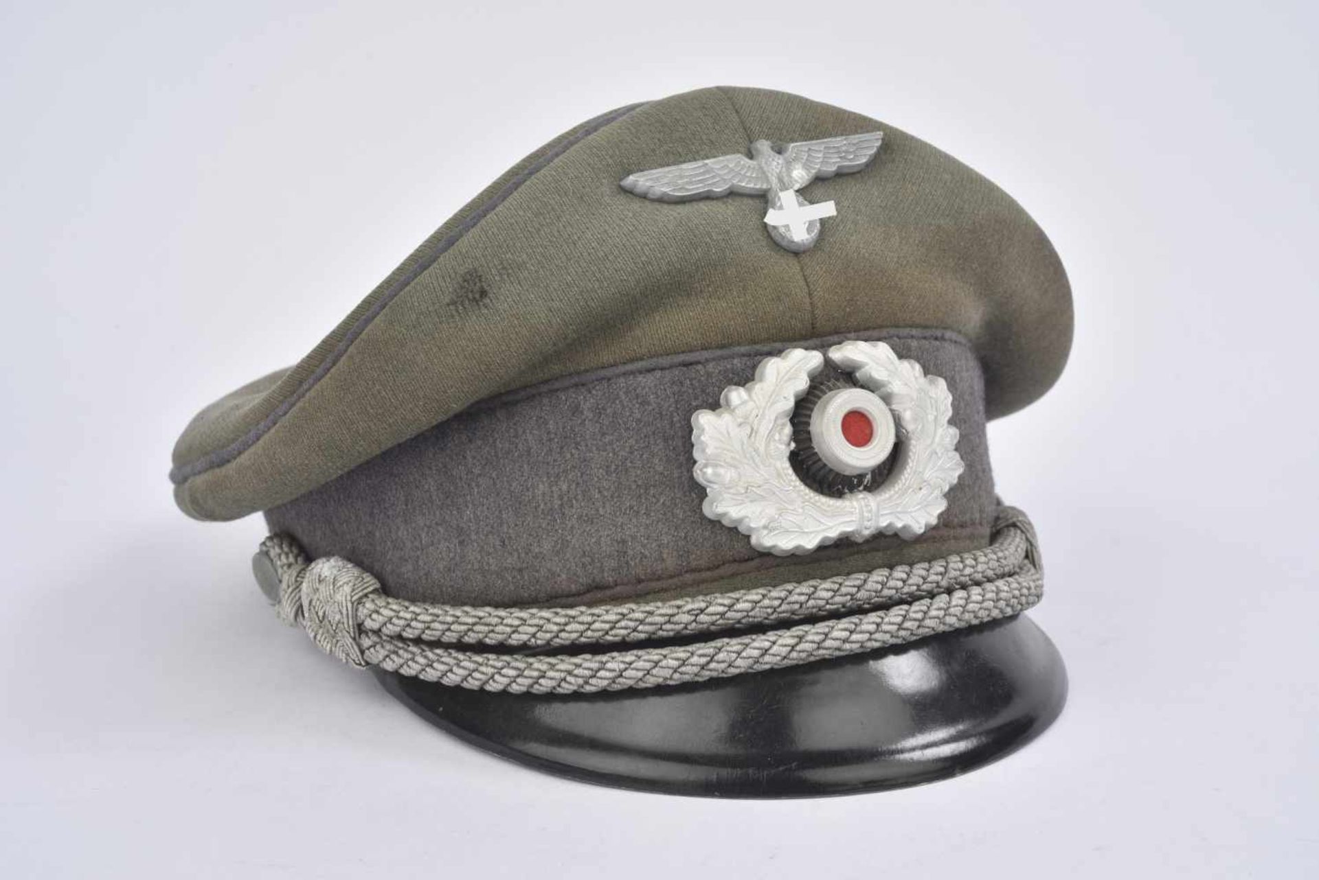 Casquette de Sonderführer de la HeerEn gabardine, bandeau gris et lisérés typique des