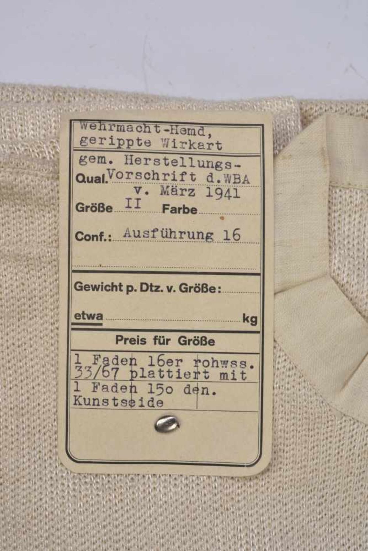 Chemise française reconditionnée pour les troupes allemandes En tissu coton nid dabeille blanc, - Bild 2 aus 3