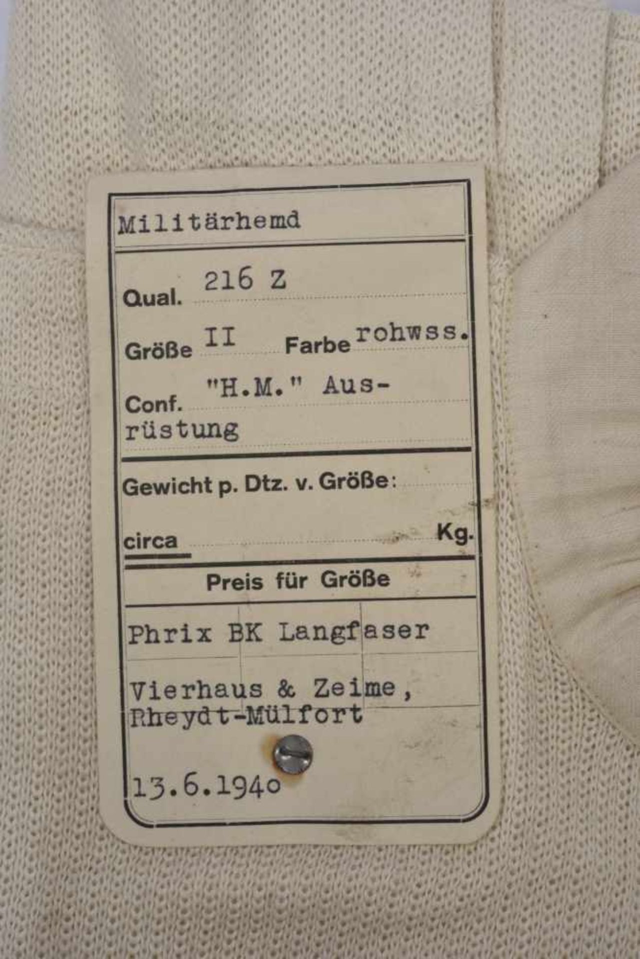 Chemise française reconditionnée pour les troupes allemandes En tissu coton nid dabeille blanc, - Bild 3 aus 3