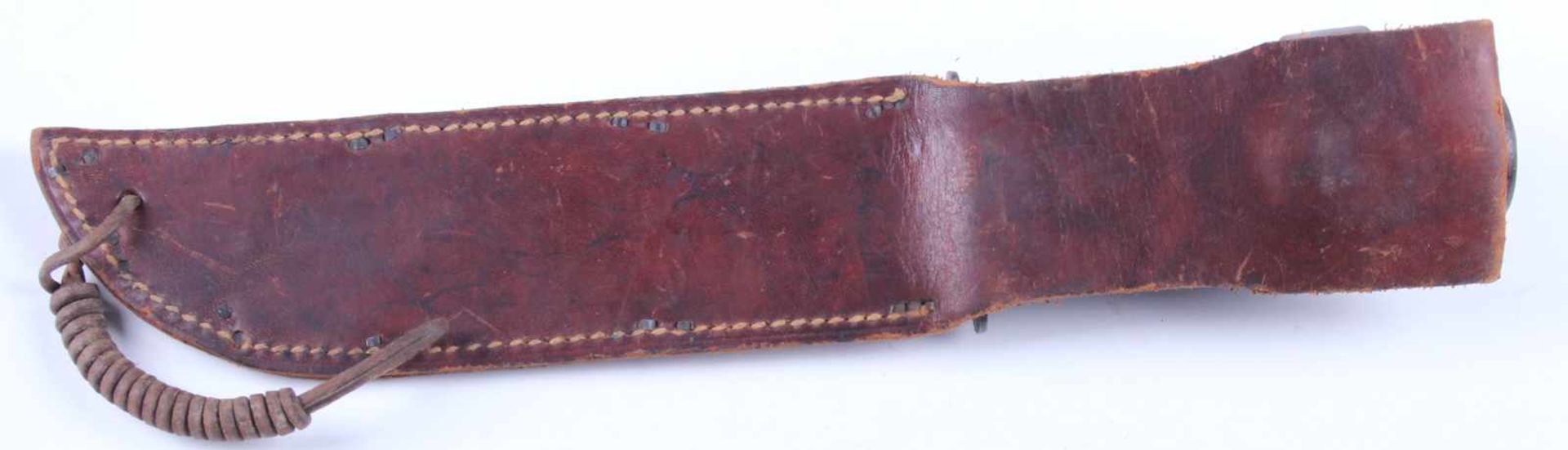 Couteau de combat US Poignée composée de six anneaux en cuir marron. Lame complète dans sa - Bild 2 aus 4