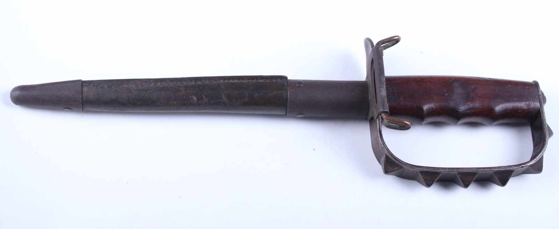 Trench Knife poignée en bois, garde type coup de poing américain. Lame triangulaire complète. - Bild 2 aus 4