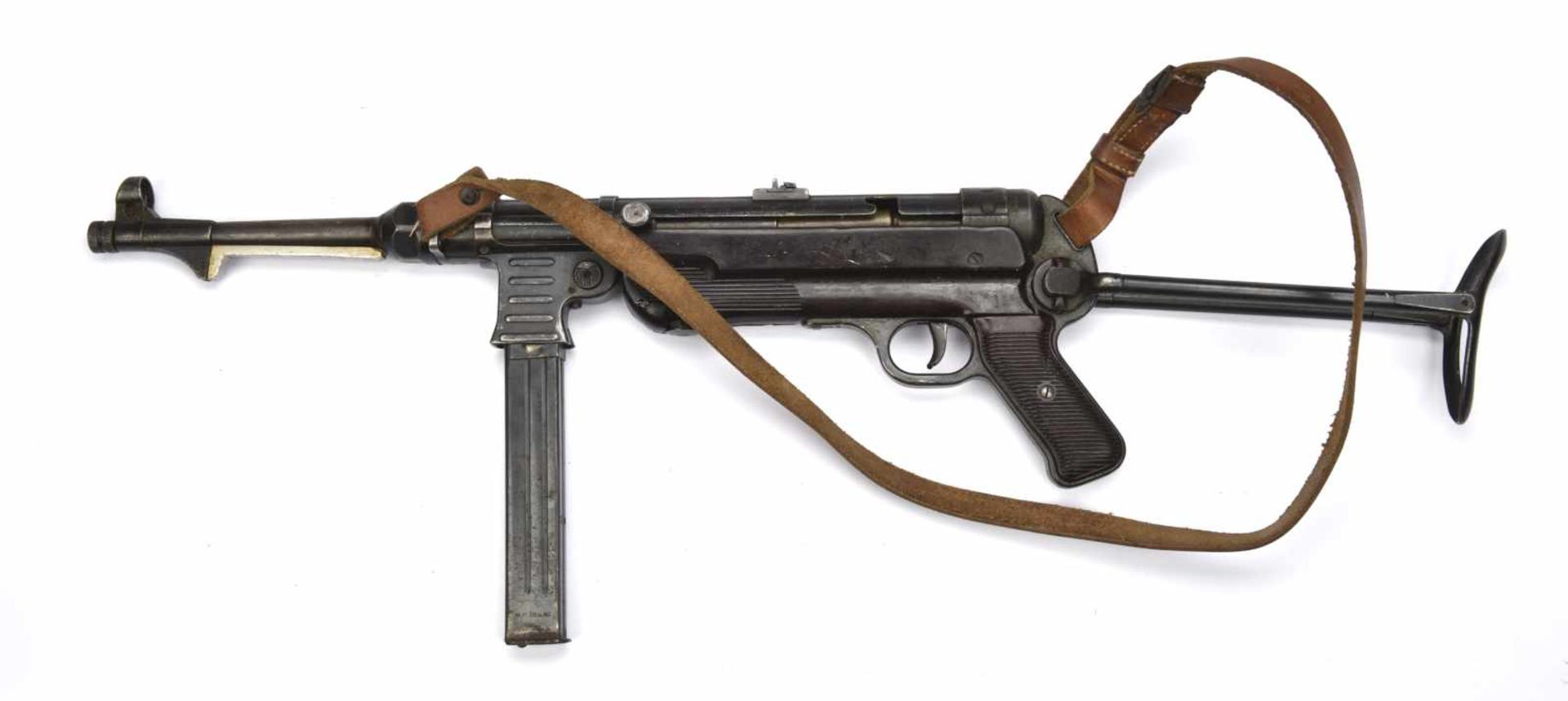 Pistolet mitrailleur MP40 Bâti et poignée en bakélite rouge, crosse pliante fonctionnelle. - Bild 3 aus 3