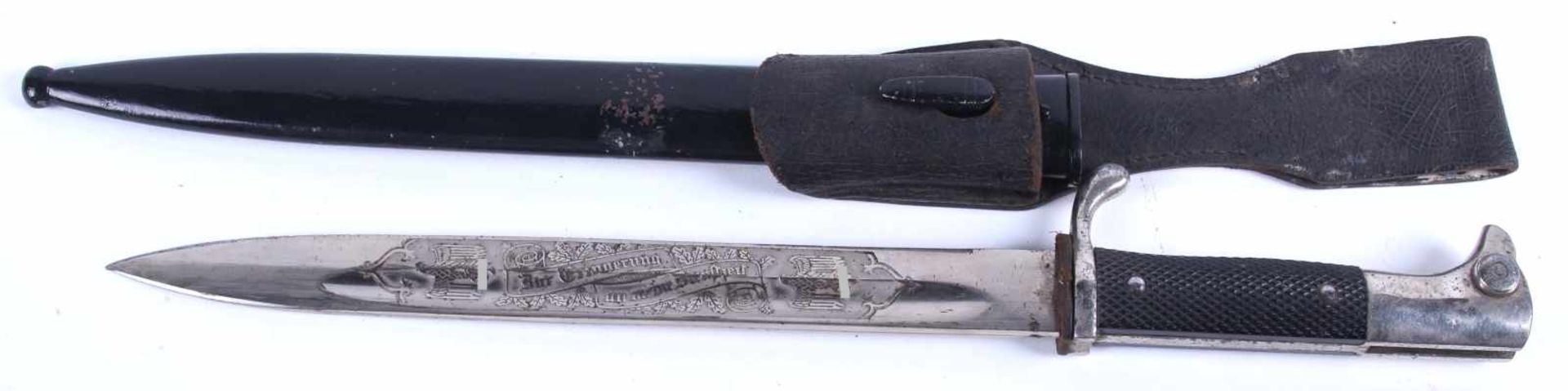 Baïonnette de sortie à lame gravée de la Heer Pièces en métal nickelées. Lame complète dans sa - Bild 3 aus 4