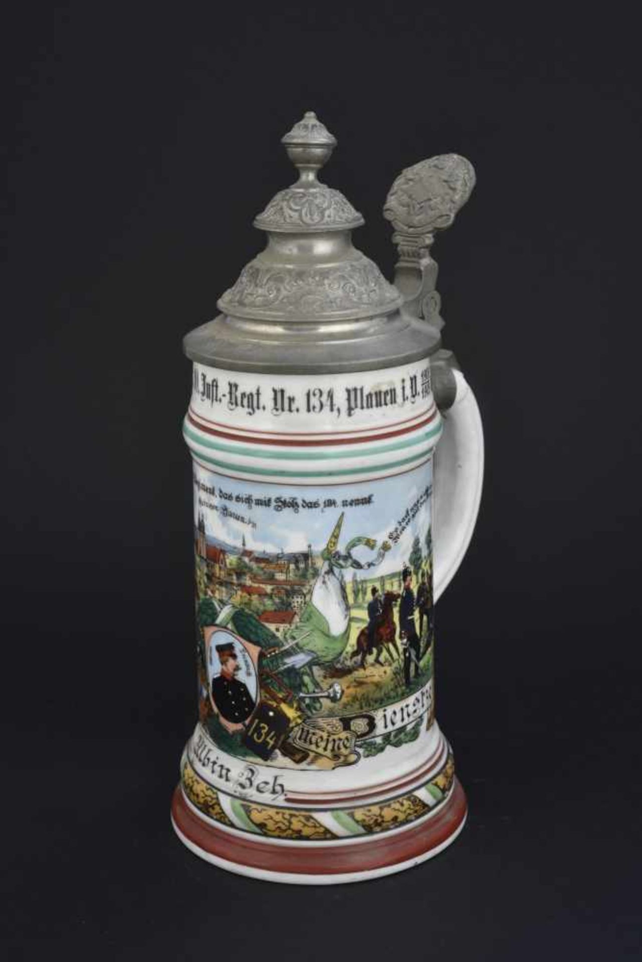 Chope de réserviste d'infanterie saxonneChope de porcelaine d'un demi litre de la 6ème compagnie