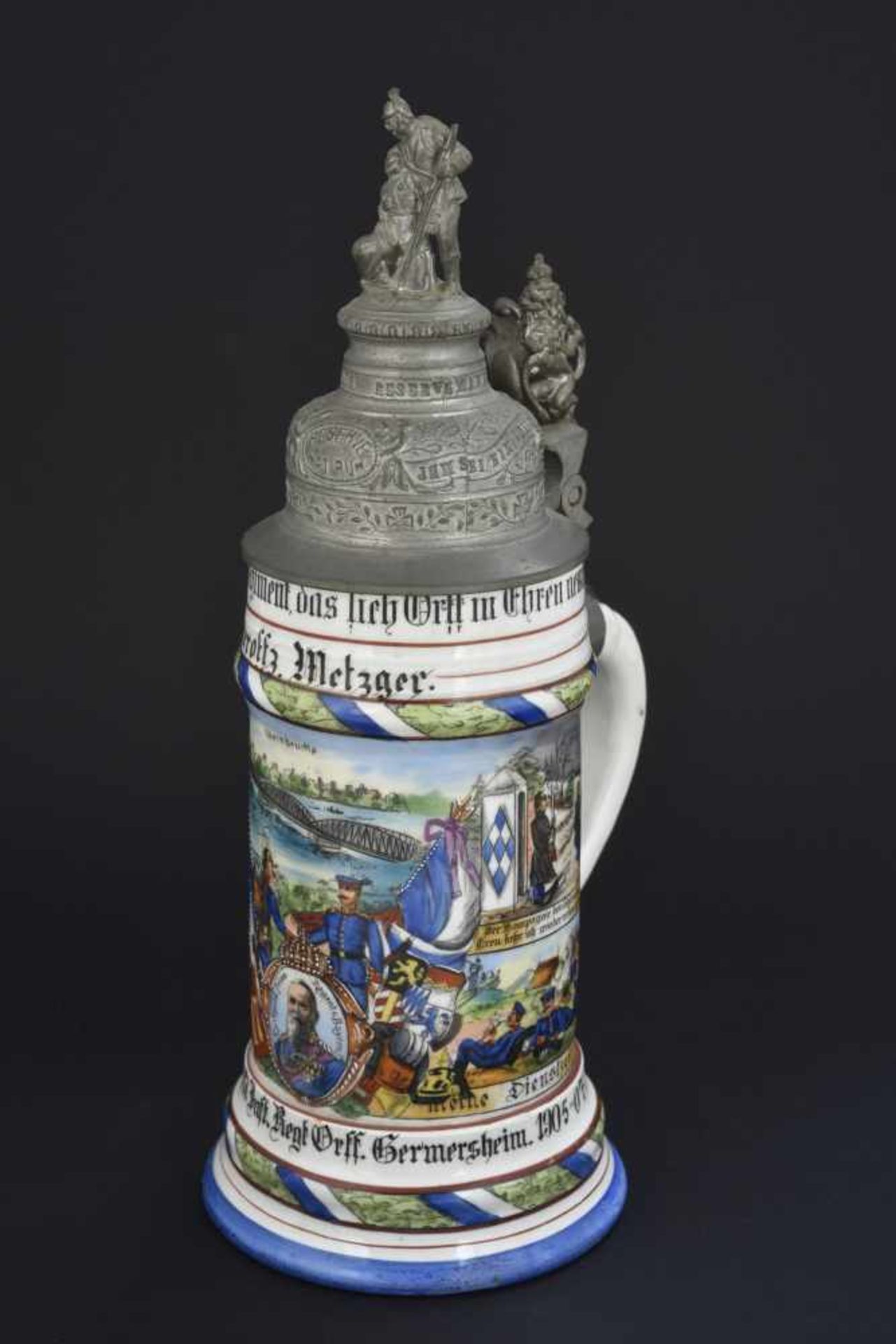 Chope de réserviste de l'infanterie bavaroise Chope de porcelaine d'un demi litre de la 3ème