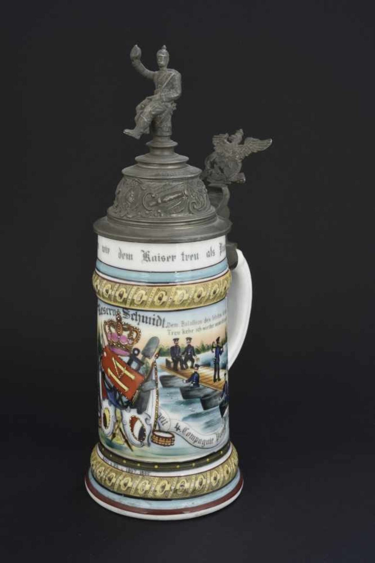 Chope de réserviste de pionniers du RhinChope de porcelaine d'un demi litre de la 4ème compagnie