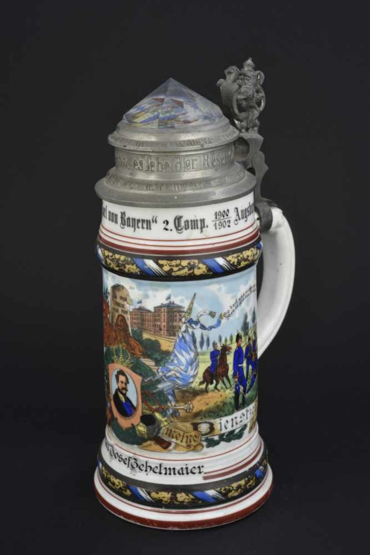 Chope de réserviste d'infanterie bavaroiseChope de porcelaine d'un demi litre de la 2ème compagnie