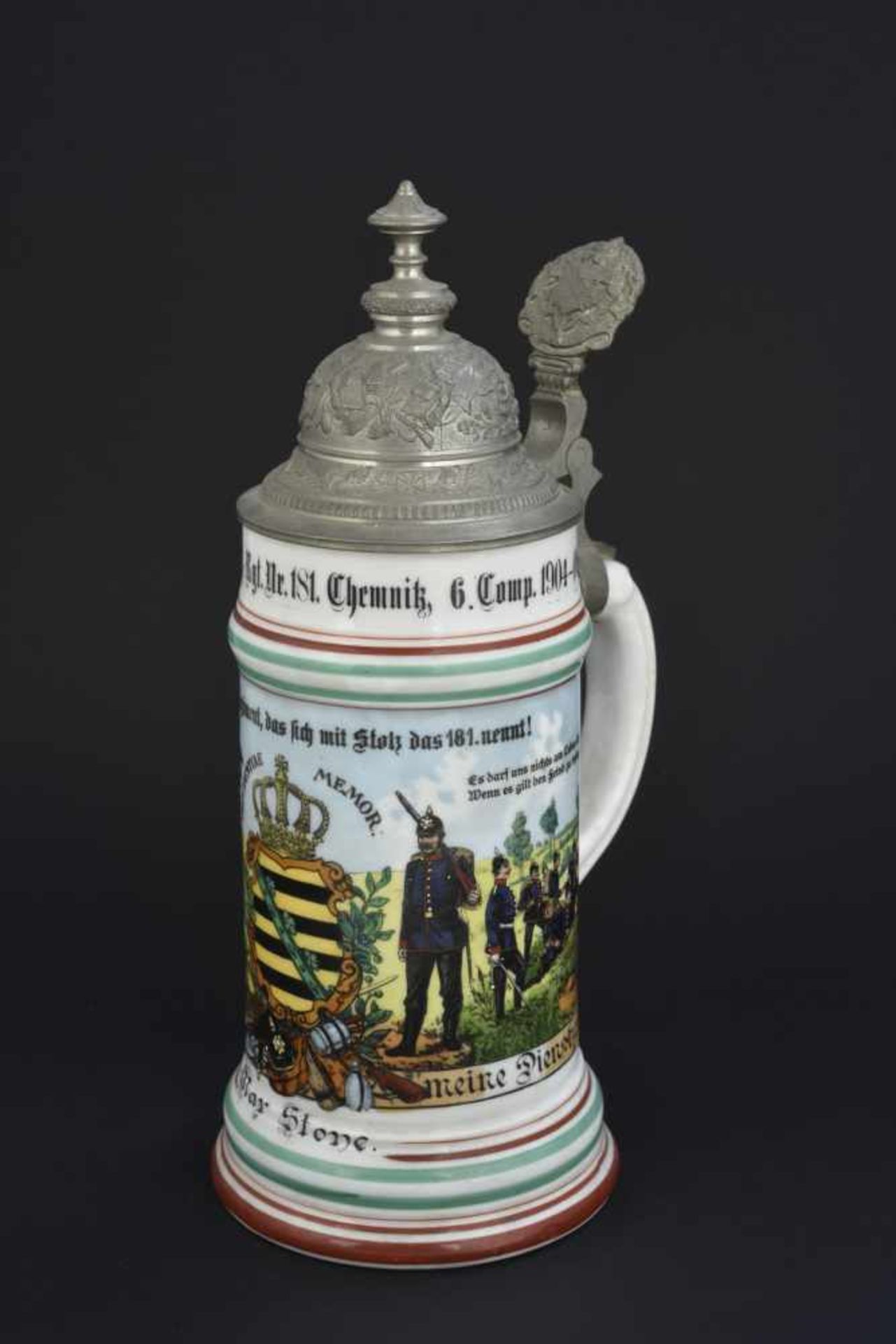 Chope de réserviste d'infanterie saxonneChope de porcelaine d'un demi litre de la 6ème compagnie