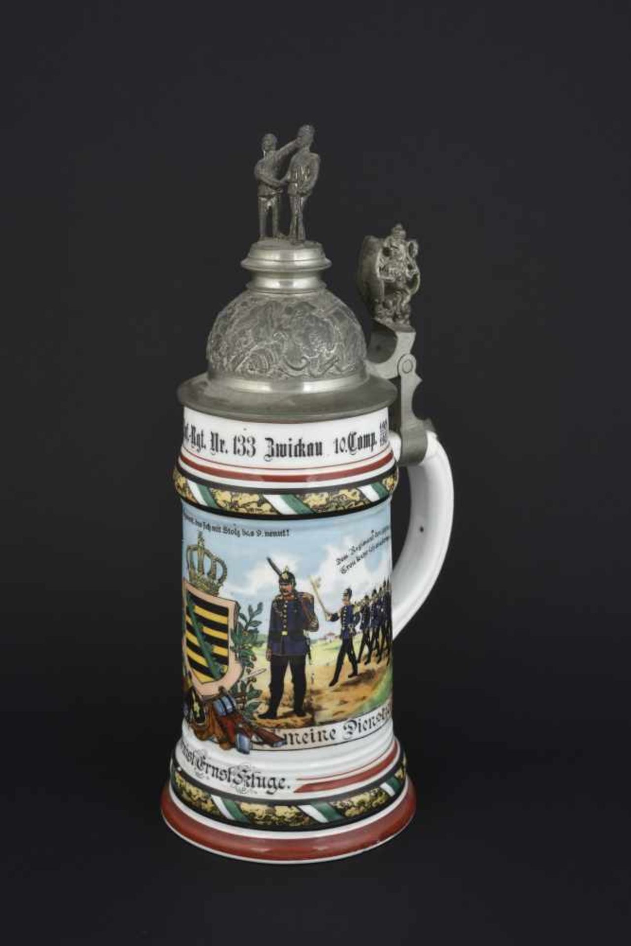 Chope de réserviste de l'infanterie saxonne.Chope de porcelaine d'un demi litre du 9ème régiment d'