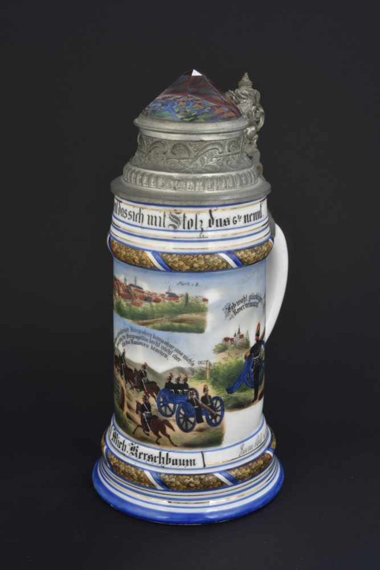 Chope de réserviste de pionniers de la GardeChope de porcelaine d'un demi litre d'une compagnie de