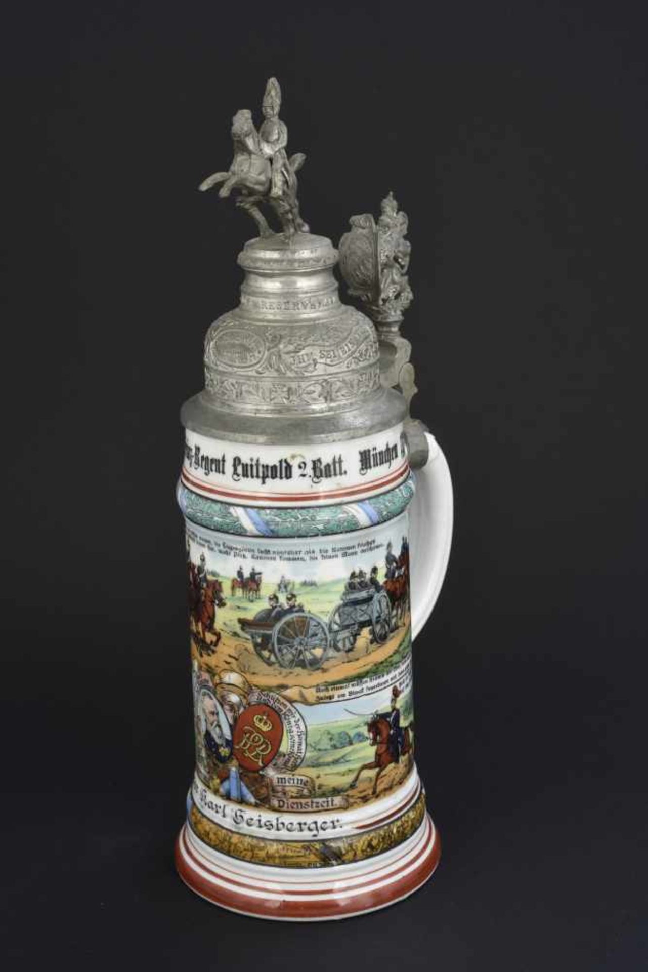 Chope de réserviste d'artillerie bavaroiseChope de porcelaine d'un demi litre de la 2ème batterie du