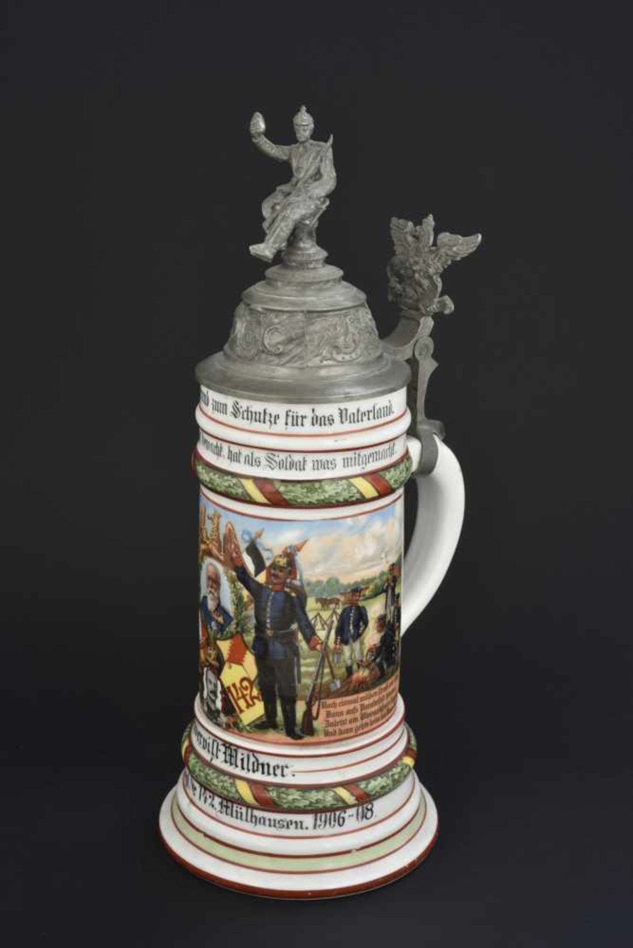 Chope de réserviste d'infanterie badoiseChope de porcelaine d'un demi litre de la 10ème compagnie du