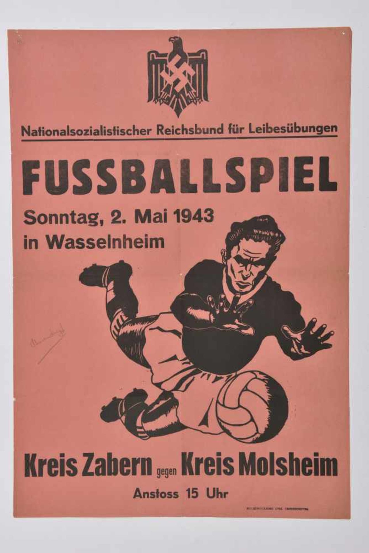 Affiche de propagande allemande pour l'Alsace annonçant un match de footbal entre le club de