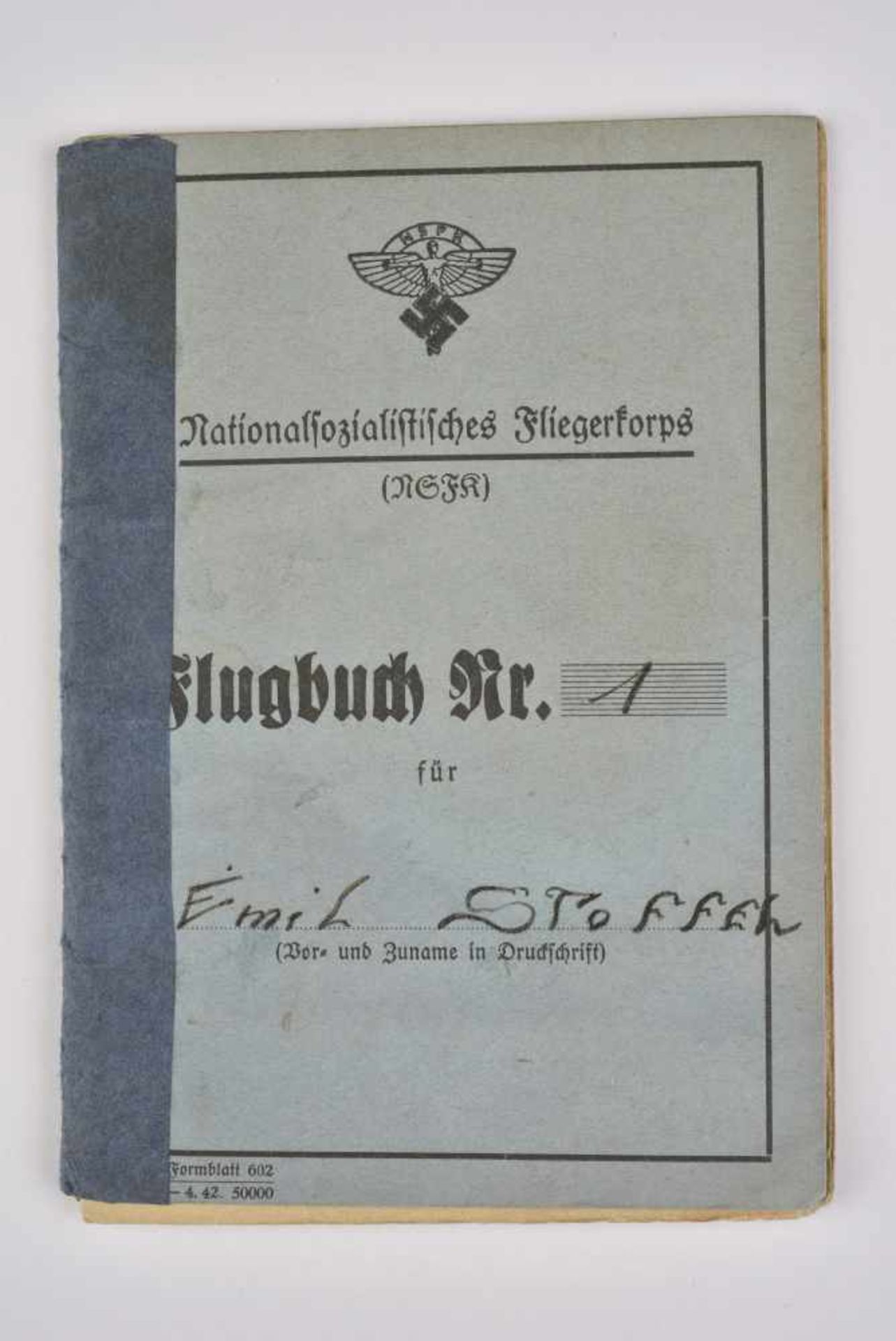 Flugbuch NSFK de Emil Stoffel Livret ouvert le 18 mai 1944, à Steinbourg, au nom de Emil Stoffel, - Bild 6 aus 6