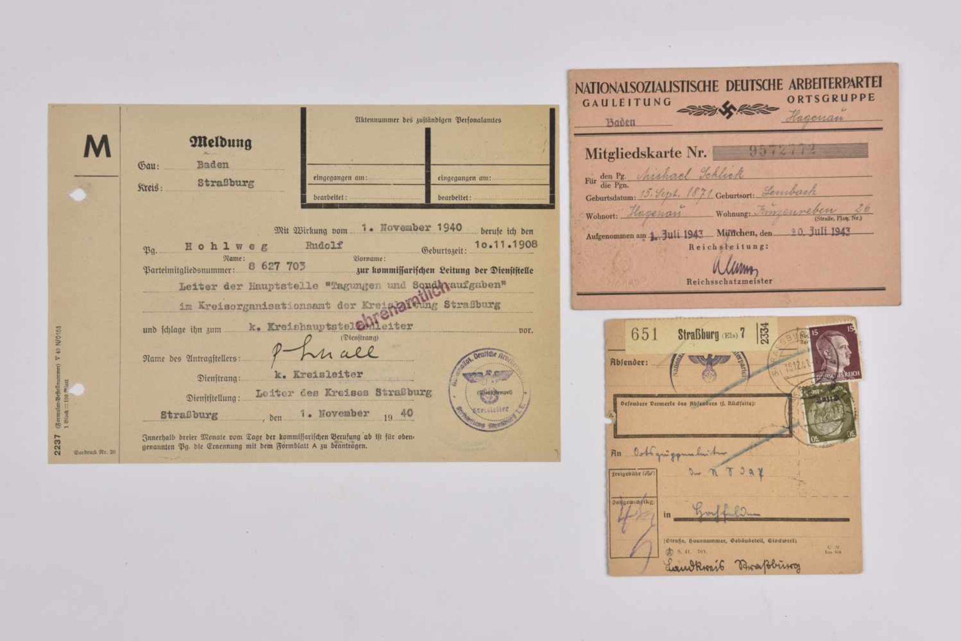 Le NSDAP en Alsace Rare carte d'adhérent du NSDAP pour un habitant de Haguenau délivré le 20 janvier