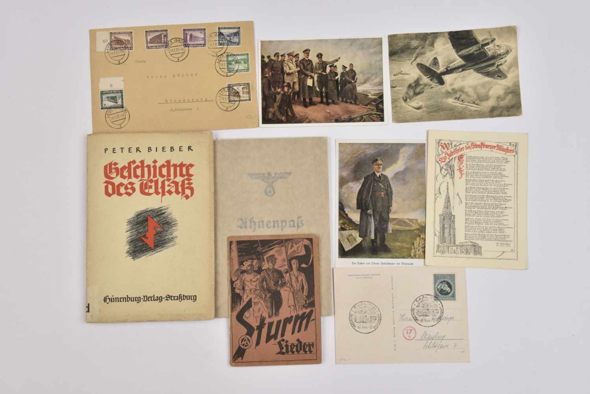 Ensemble de documents concernant l'Alsace Annexée Comprenant cinq cartes postales émanant de