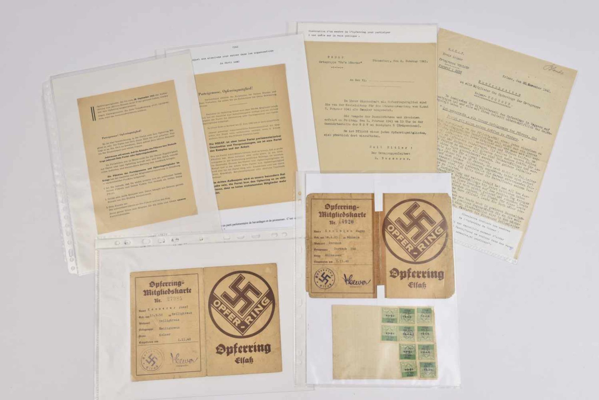 L'Opferring ou l'Antichambre du parti nazi en Alsace Ensemble comprenant 10 documents dont deux