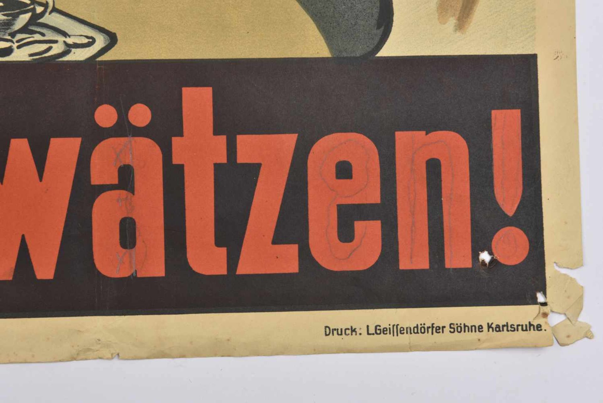 Affiche allemande pour l'Alsace annexée Schluss jetzt ! en couleurs, signée Rinne et distribuée - Image 3 of 3