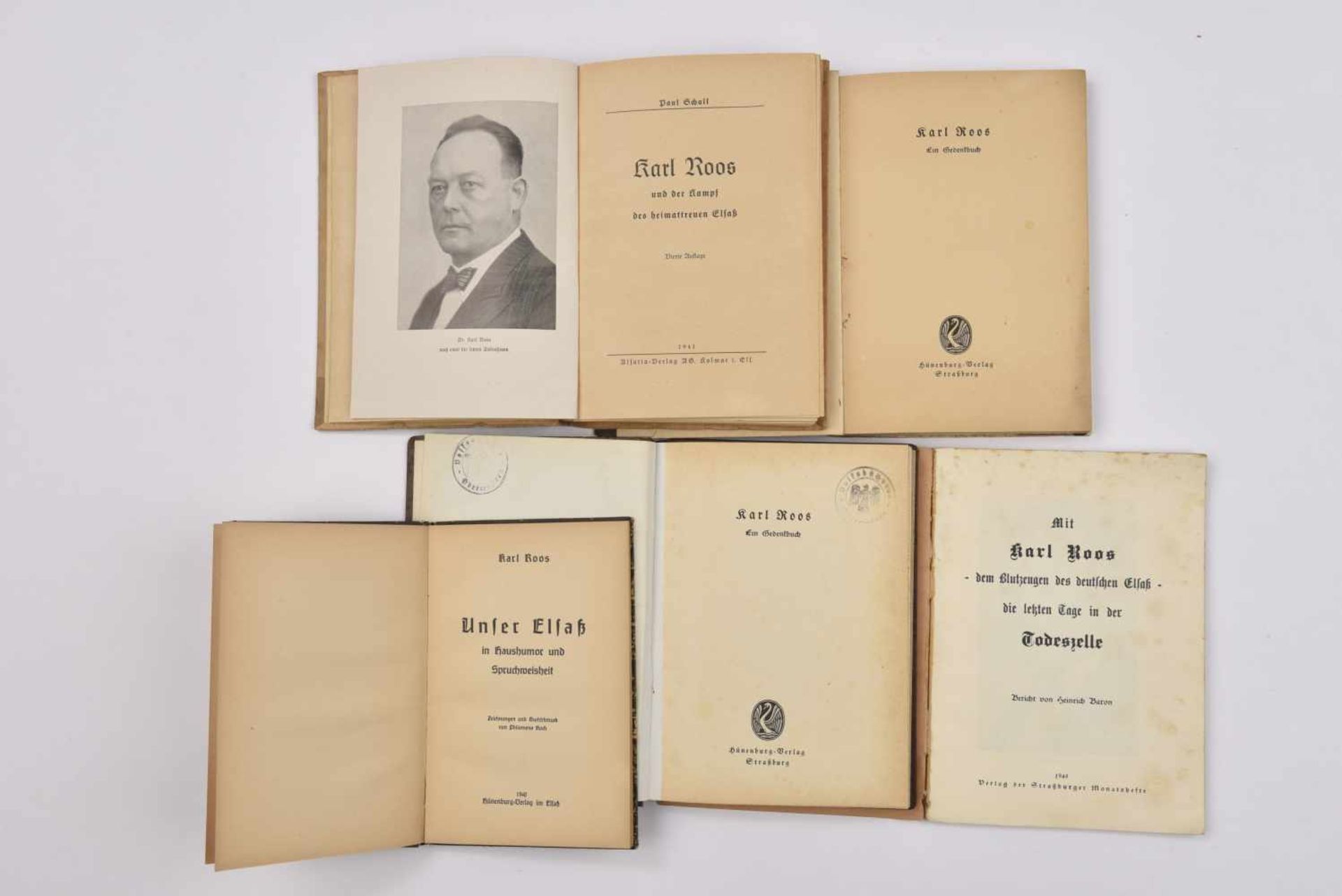 Livres de propagande allemande en Alsace Lot de 5 ouvrages en langue allemande autour de Karl Roos
