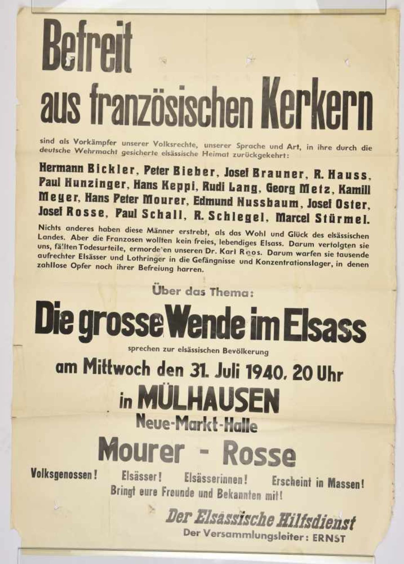 Affiche allemande pour l'Alsace Affiche de texte pour une conférence sur le thème Le Grand Virage de