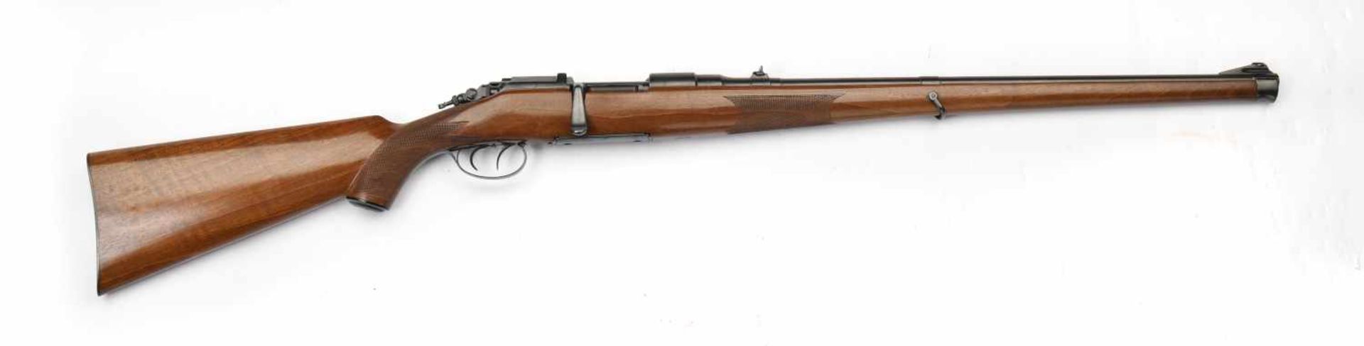 Carabine Mannlicher, modèle 1905. Calibre 956 MS, canon cylindrique bronzé noir satiné, bois Stutzen