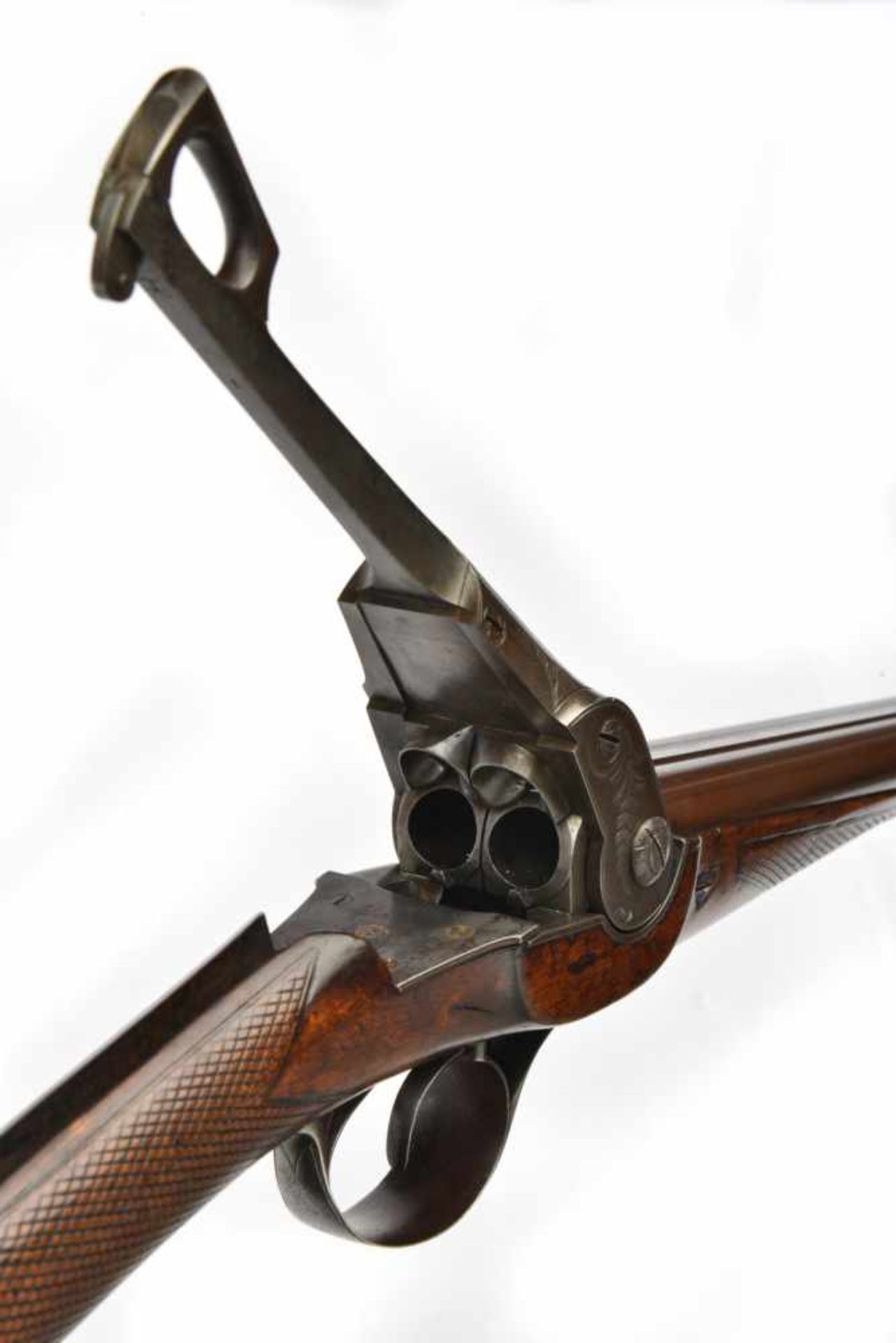Fusil de chasse à système Robert . Juxtaposé, calibre 22, canons en damas rubans bronzés marron avec - Bild 2 aus 2