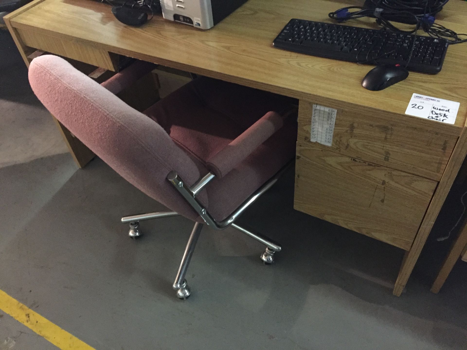 WOOD DESK - 1PC, FABRIC ROLLING OFFICE CHAIR - 1PC