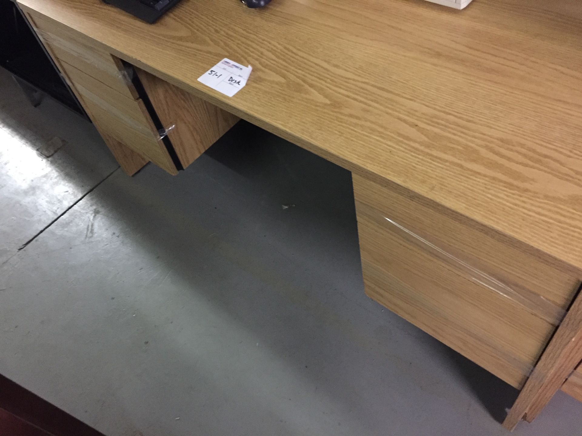 LIGHT BROWN WOOD DESK WITH DRAWERS - 1PC, SHELF - 1PC