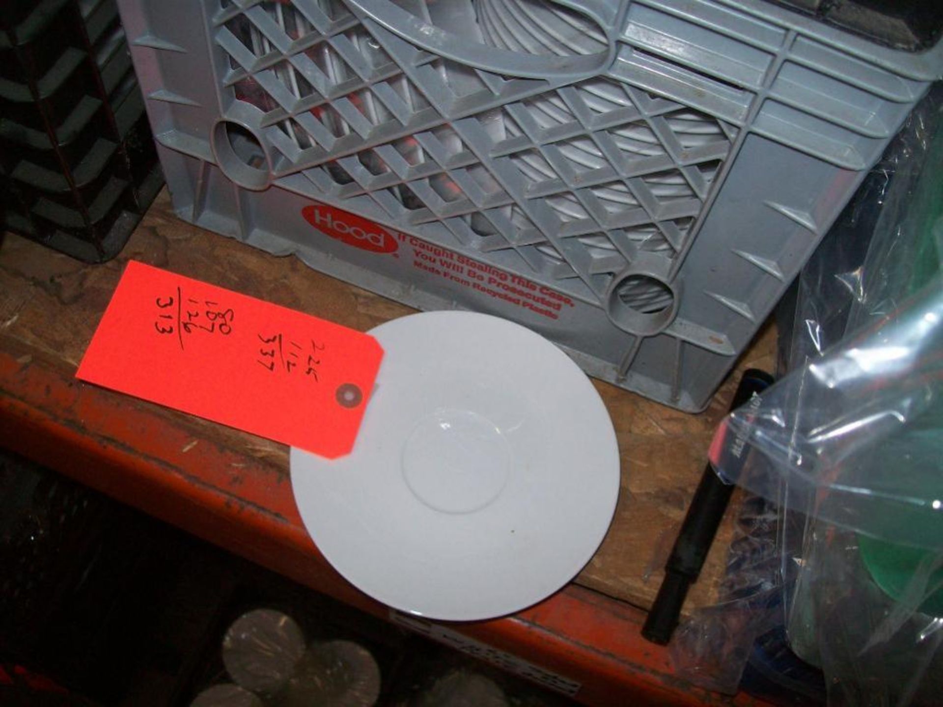 6.75" white china saucers-(2) milk crates - subject to entirety bid