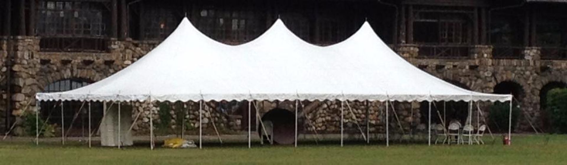 Anchor 30' x 60' white century tent, complete with top poles, stakes, and straps, no wall, A/B grade