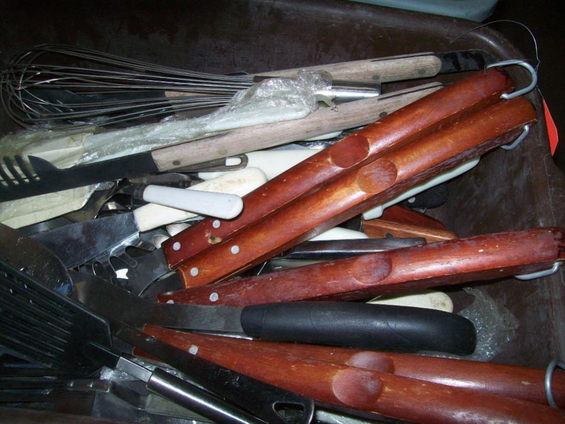 Lot of 300+/- assorted utensils including serving forks/spoons, spatulas, ice scoops, knives, bottle - Image 2 of 4