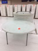 Lot of (23) round, white plastic, folding leg tables.