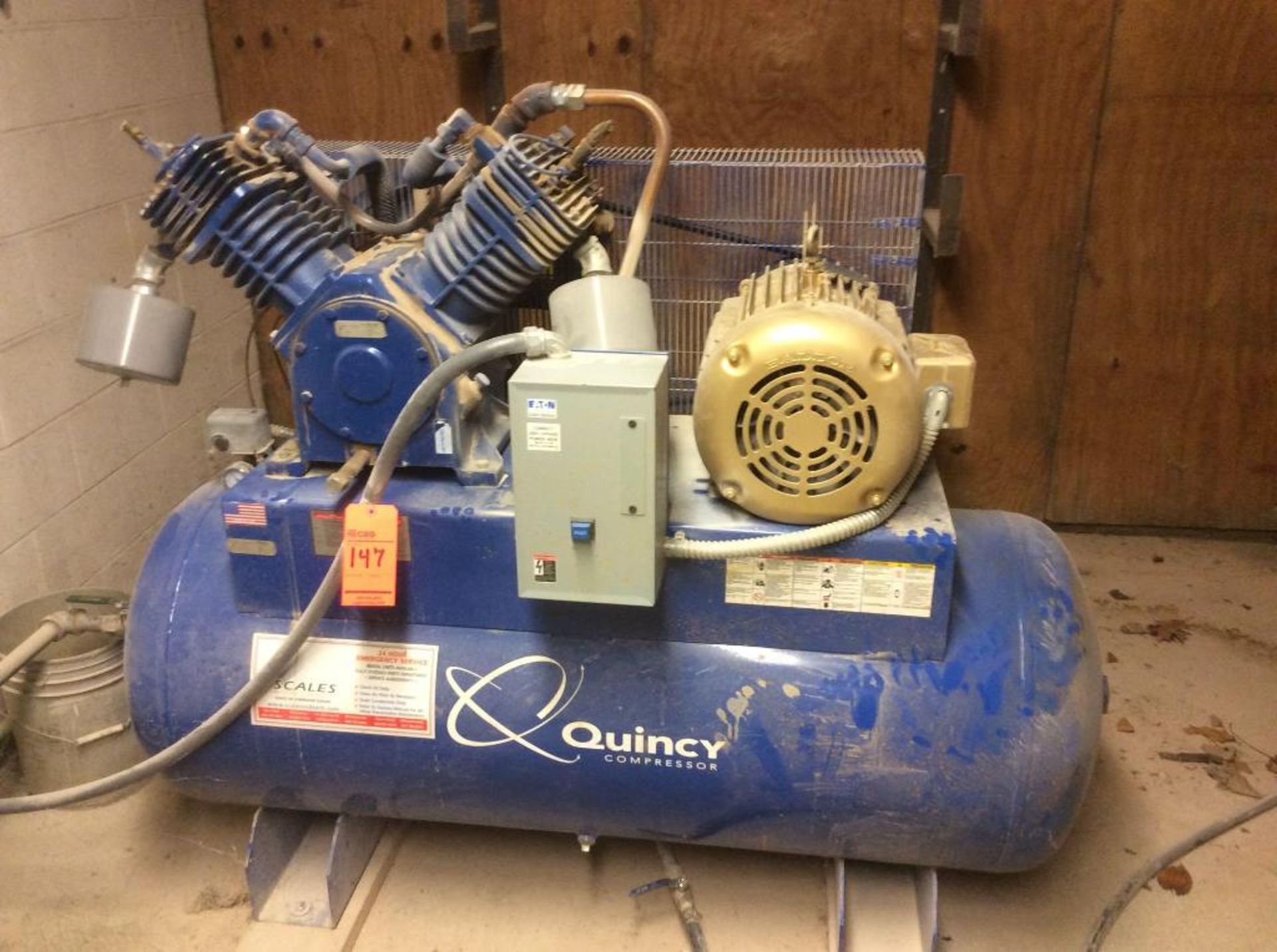 Quincy QT15 twin cylinder rotary screw air compressor, 15 hp, 3 ph, with 80+/- gallon horizontal air