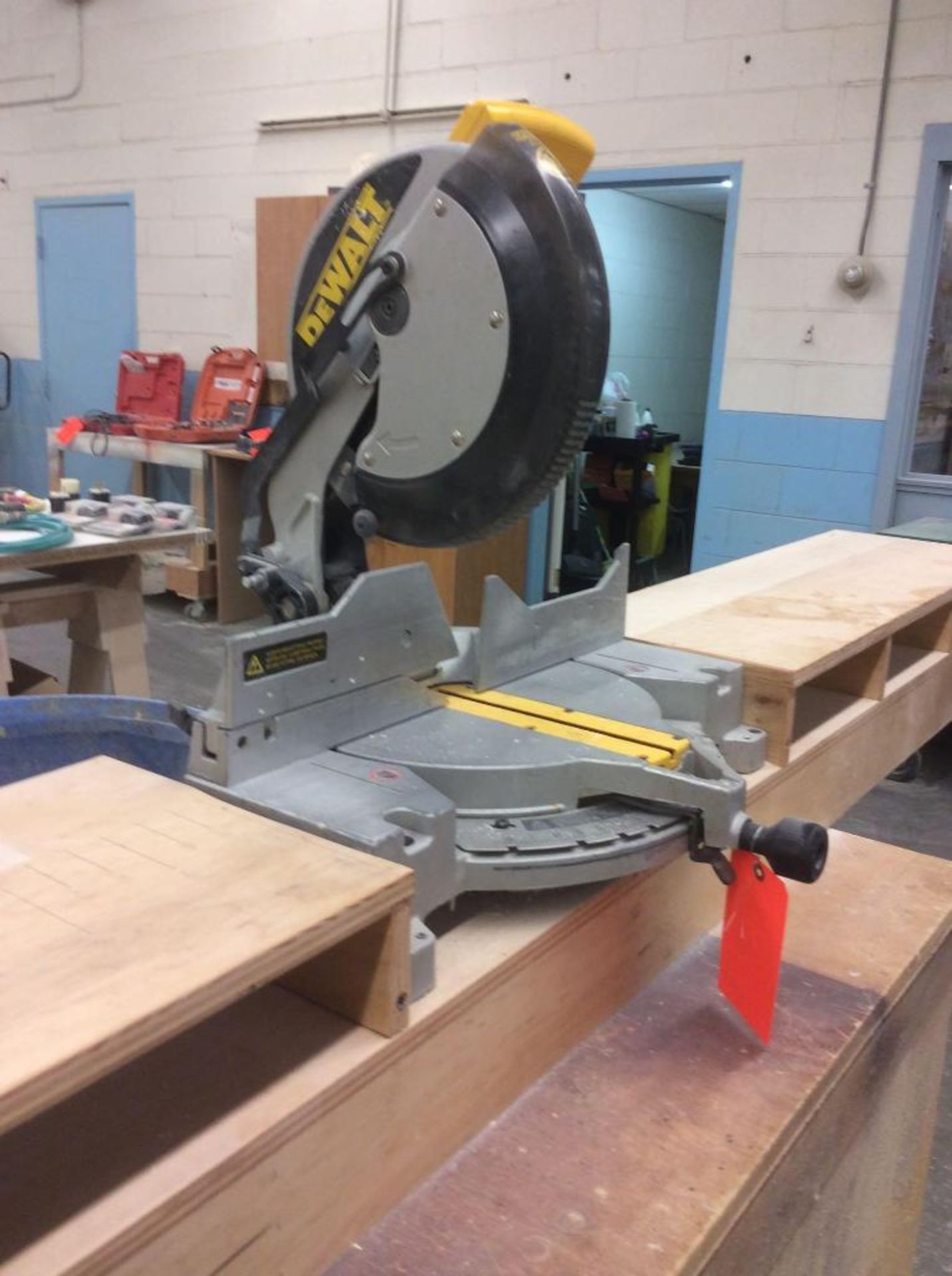 Dewalt DW705 compound miter saw with custom portable stand, must take stand. - Image 4 of 4