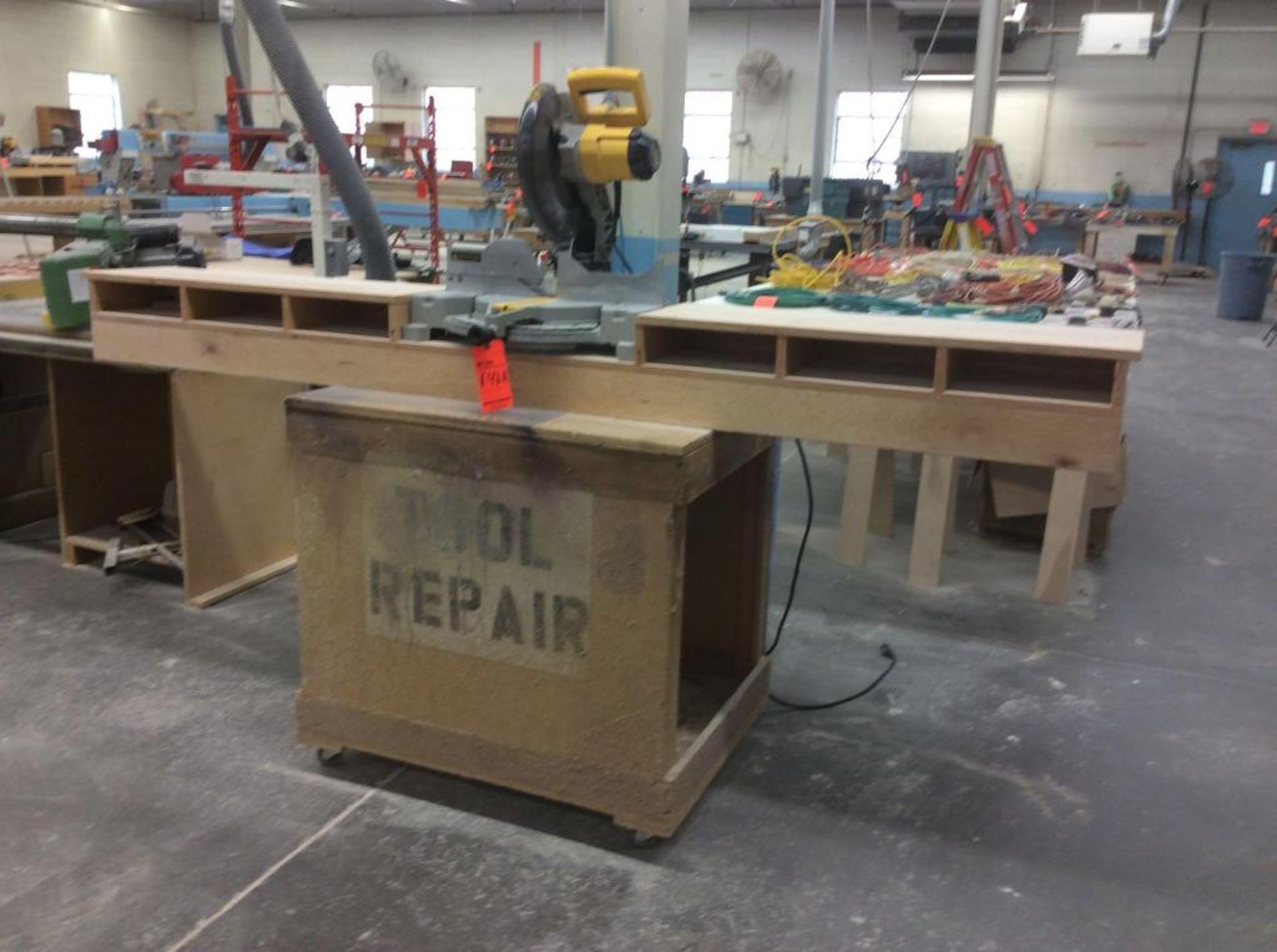 Dewalt DW705 compound miter saw with custom portable stand, must take stand. - Image 2 of 4