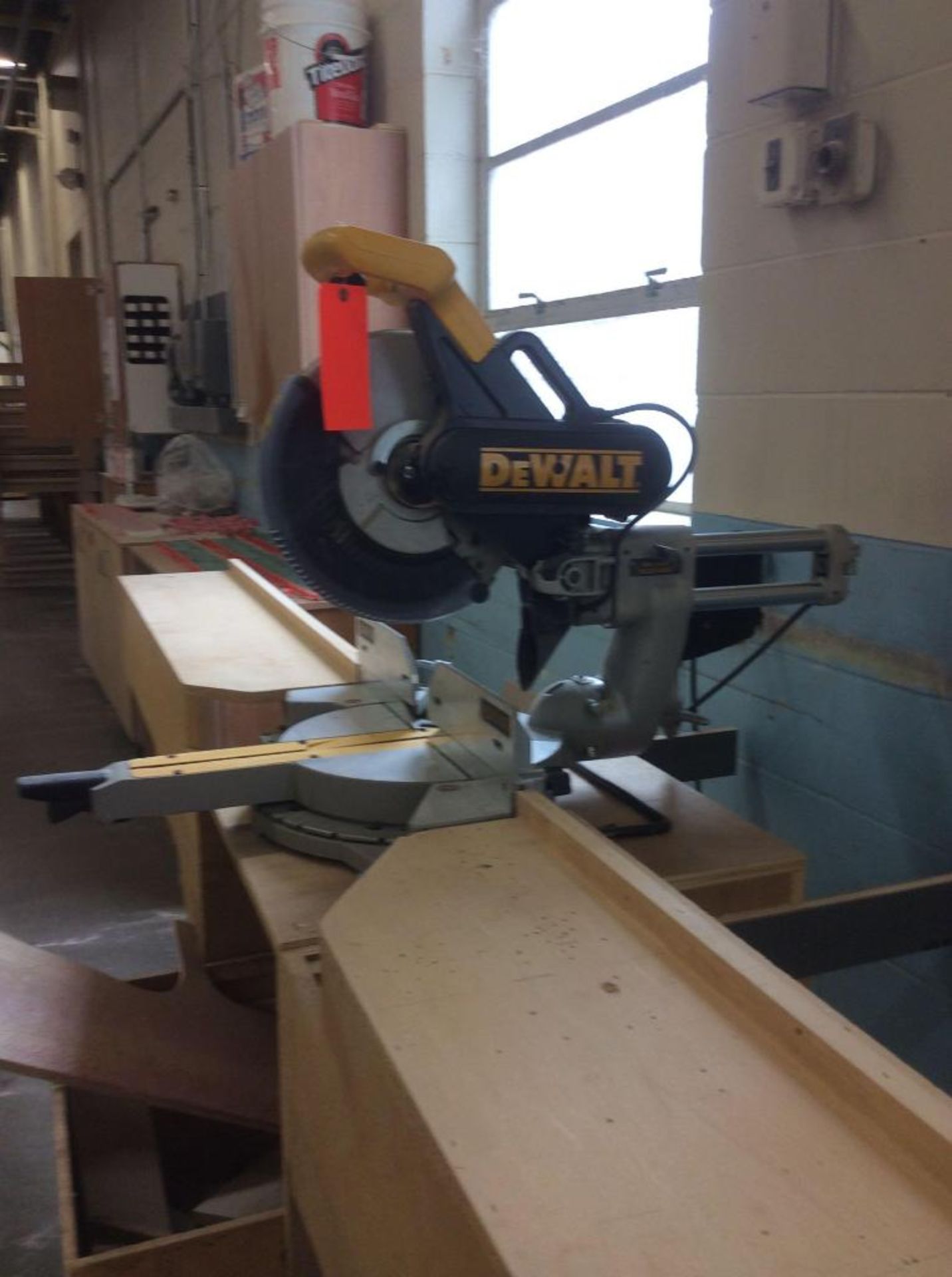 Dewalt 708 sliding arm, compound miter saw, with custom portable stand, must take stand. - Image 2 of 3