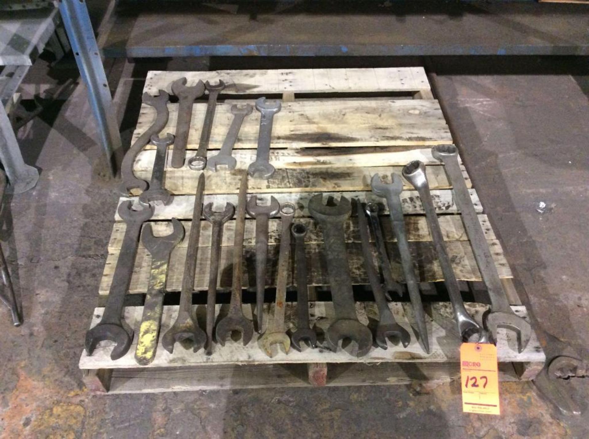 Lot of asst hand tools including wrenches, bottle jacks, sledge hammers, etc