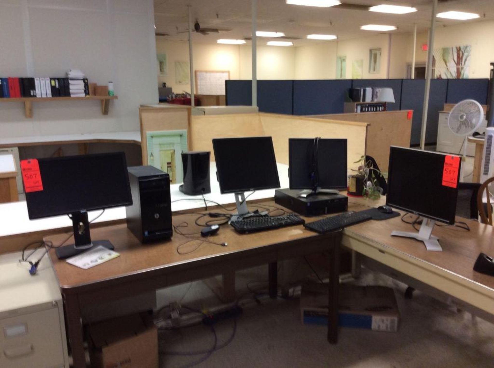 (6) assorted flatscreen monitors, HP pc tower, (3) keyboards etc.