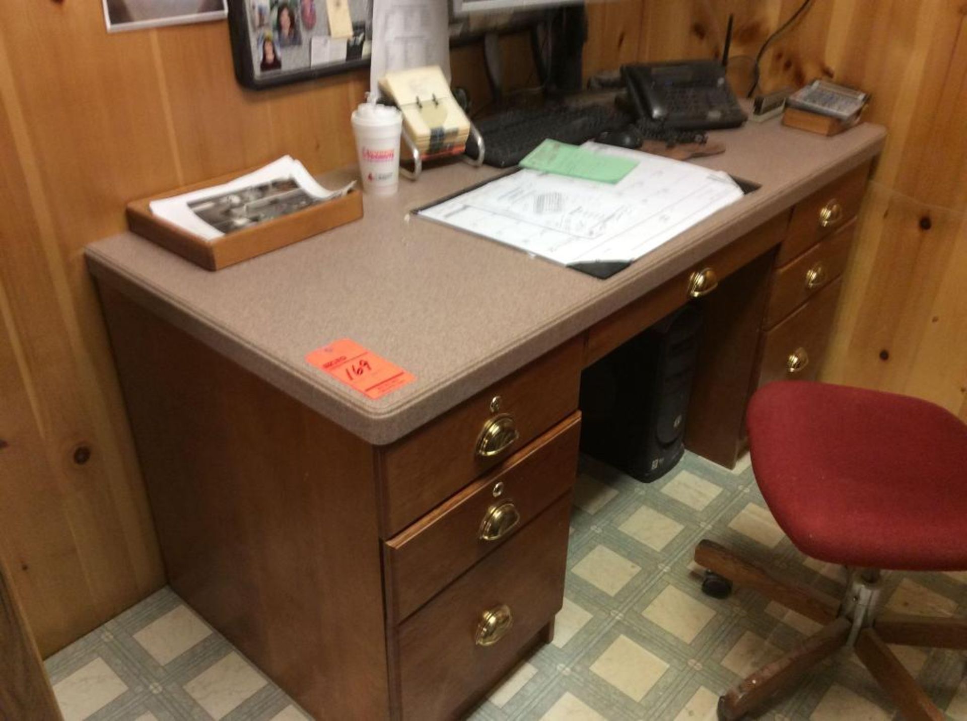 5' wood desk with corian top and chair