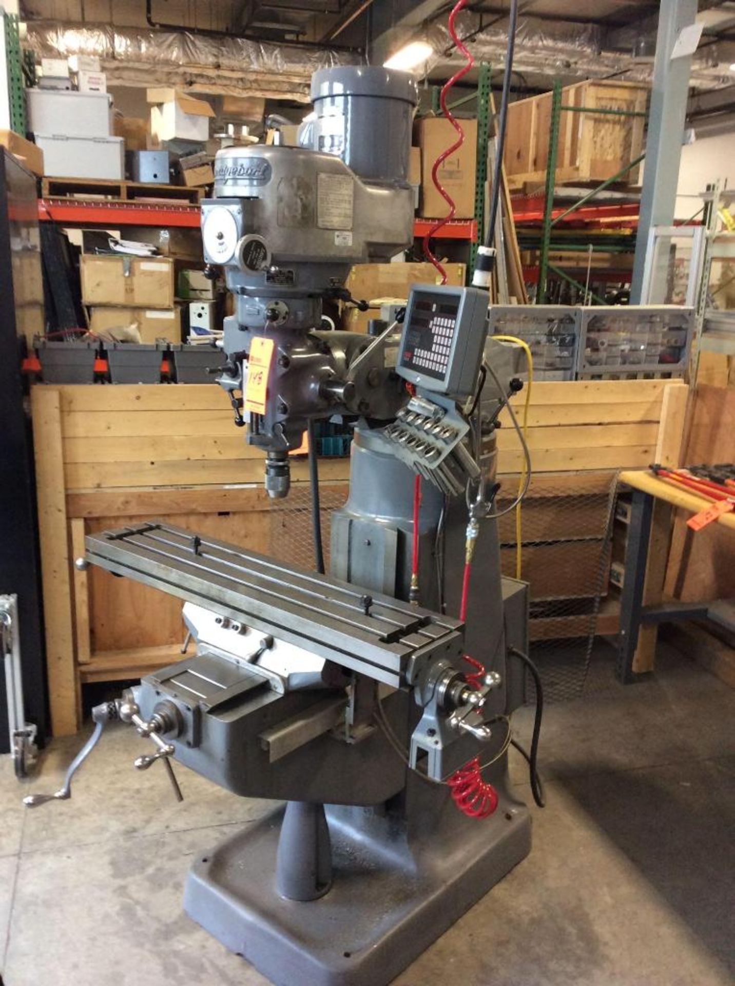 Bridgeport vertical milling machine, sn 12BR167296, 1 1/2 hp, 9" x 42" T-slot table with power feed, - Image 2 of 5
