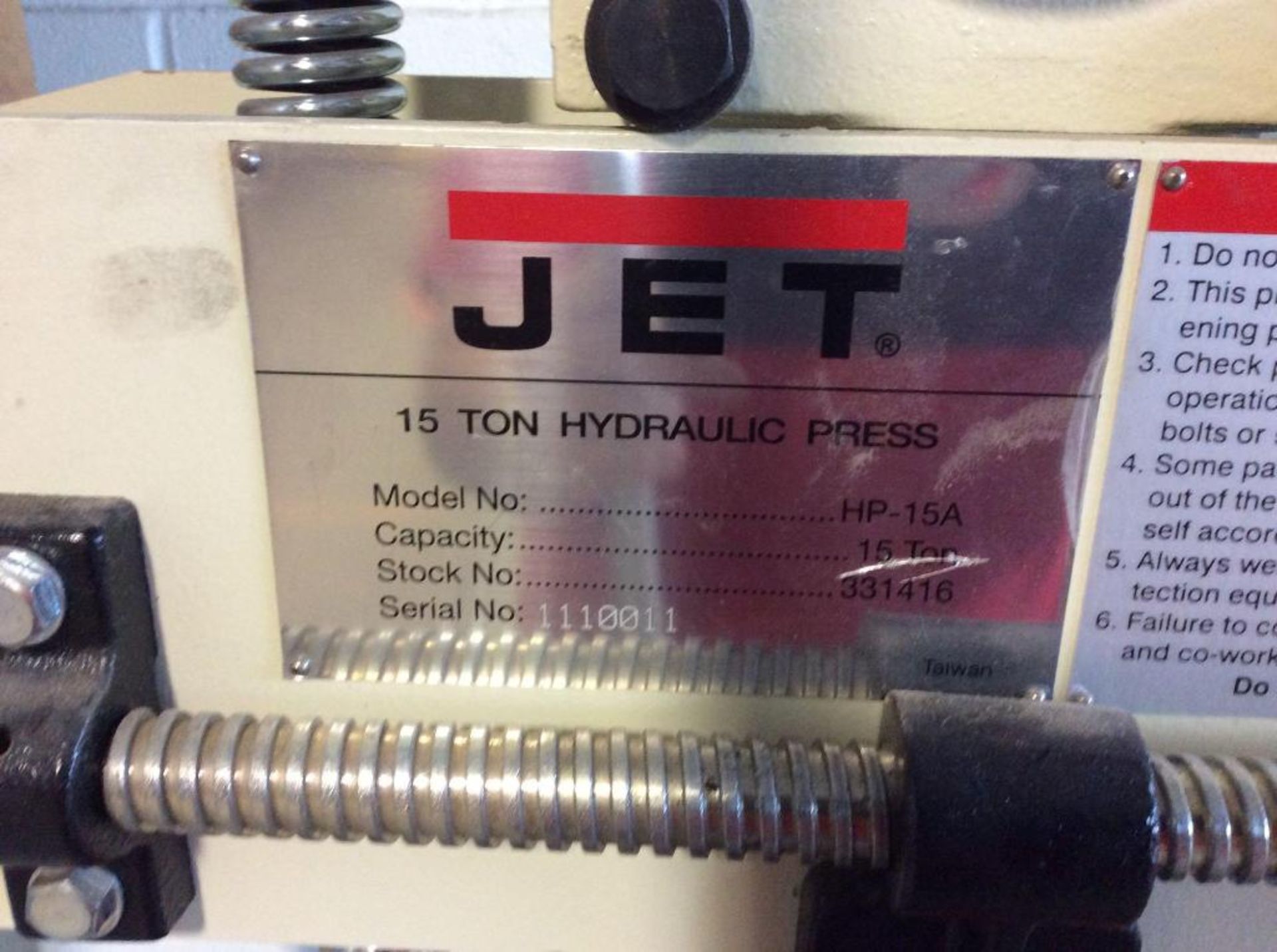 JET 15 ton H-frame hydraulic press, mn HP-15A - Image 2 of 2