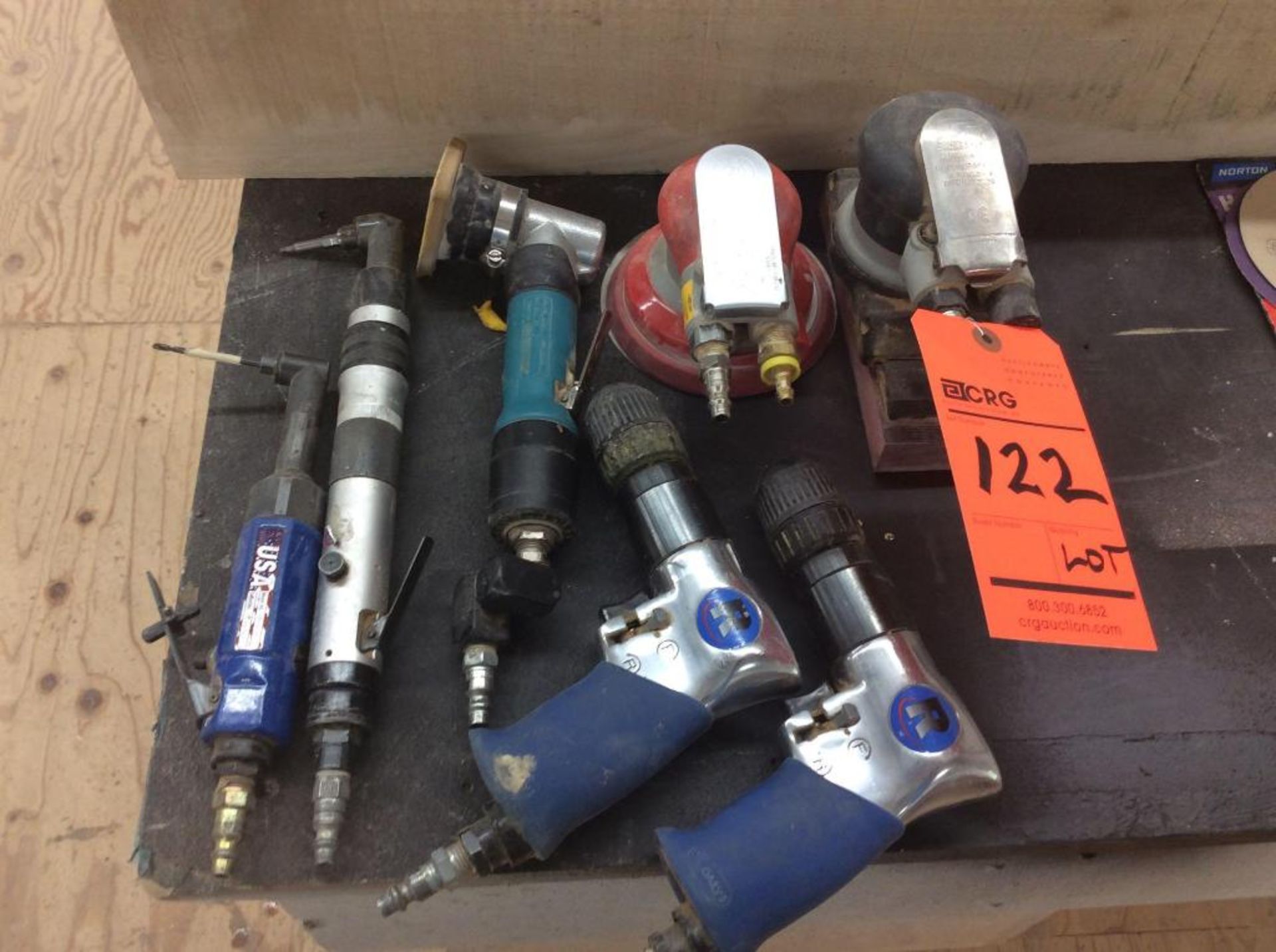Lot of (7) asst pneumatic hand tools including (2) drills (2) right angle precision drills/screw gun