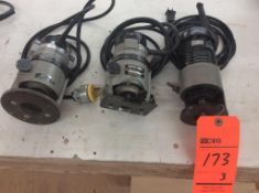 Lot of (3) asst Porter Cable routers including mn 3102 power head, 27500 rpm mn 3102 power head 2750